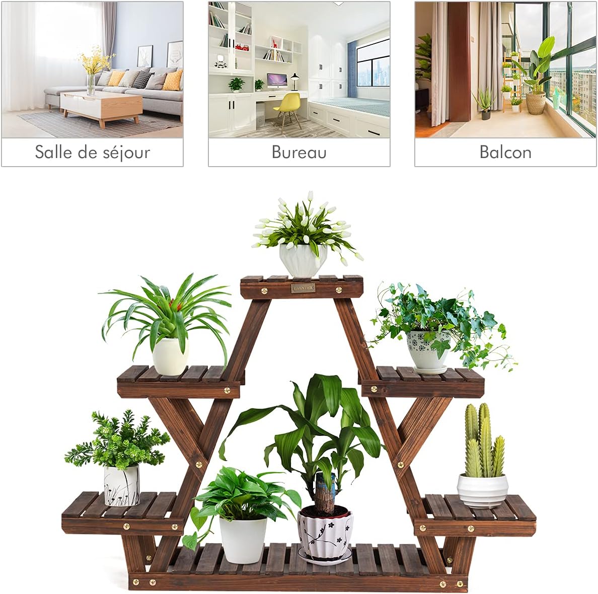 Étagère pour plantes en bois 6 tablettes 99x25x64,5cm, support plante charge 10kg - 7