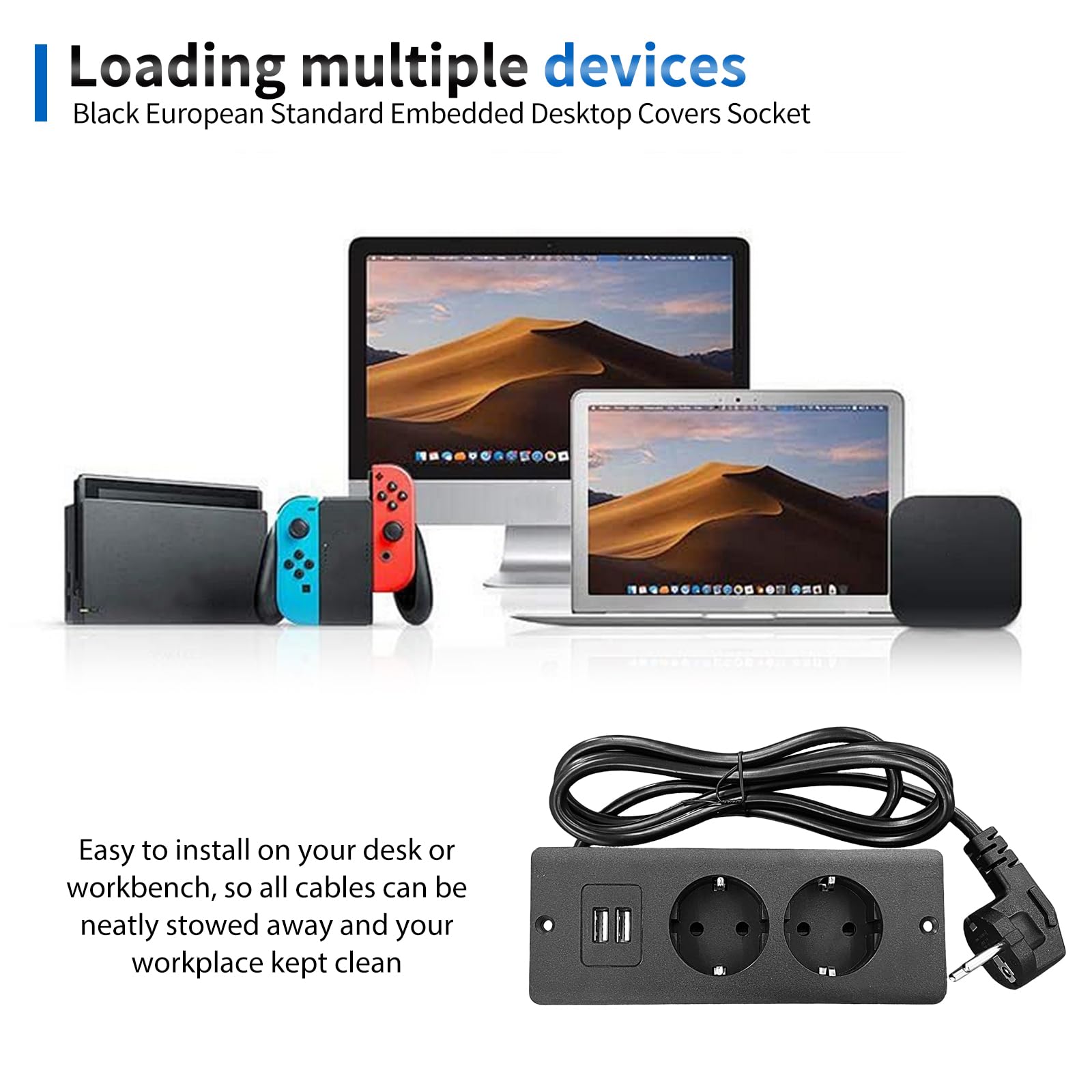 Multiprise encastrée bureau USB-C/A, coupe-feu, Câble de 1.5 m pour table de chevet - 5
