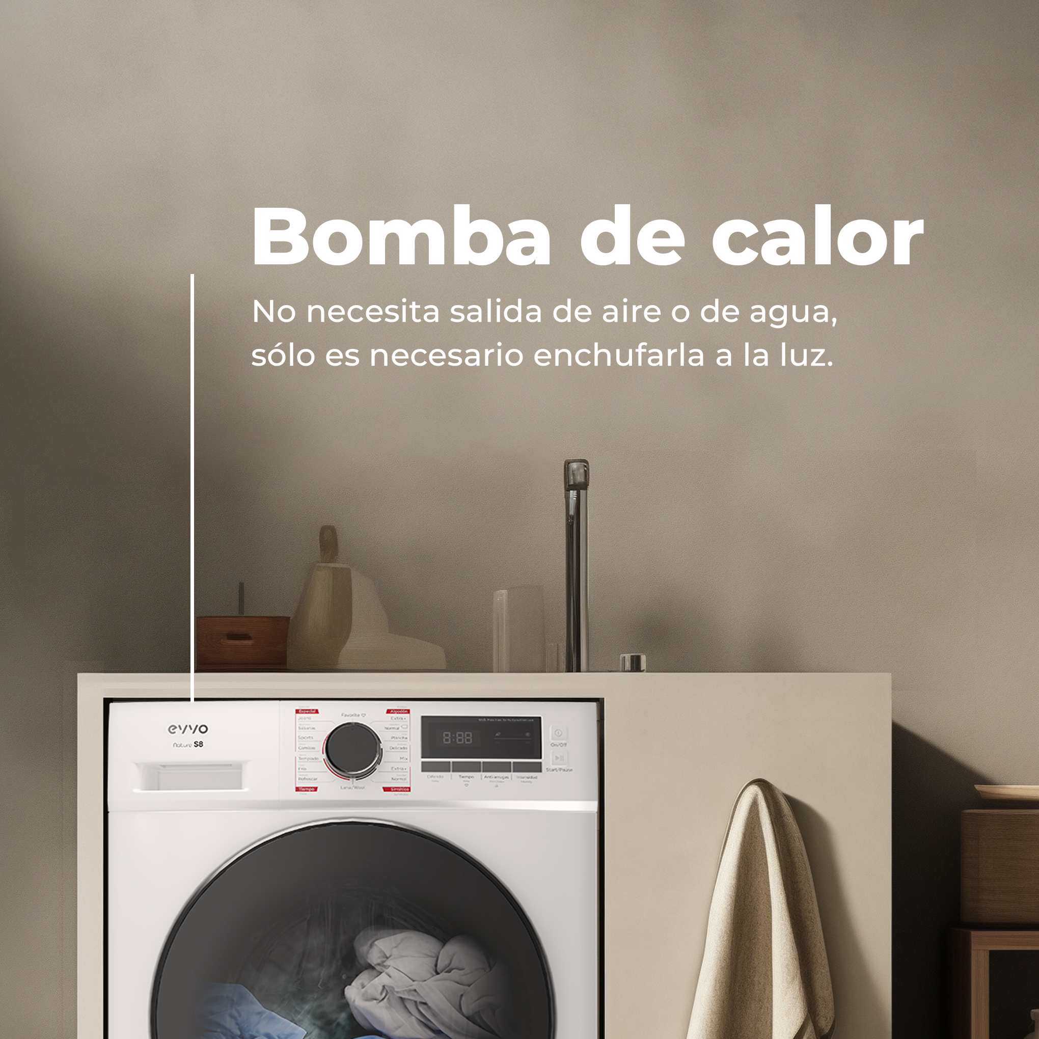 EVVO Secadora 10 kg bomba de calor S10, Clase energética D