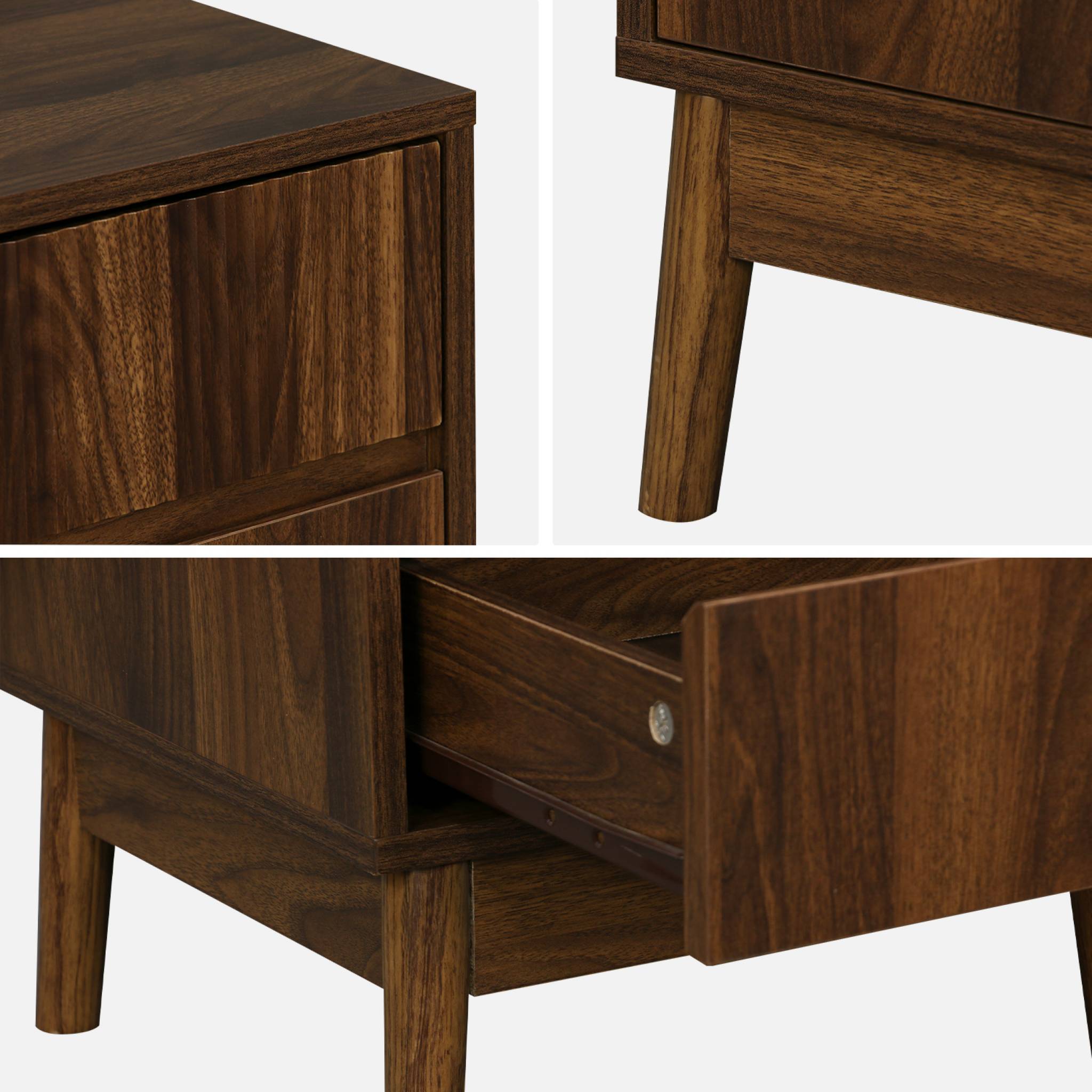 Lot de 2 tables de chevet deux tiroirs. décor bois de noyer et piétement en pin - Linear - 5