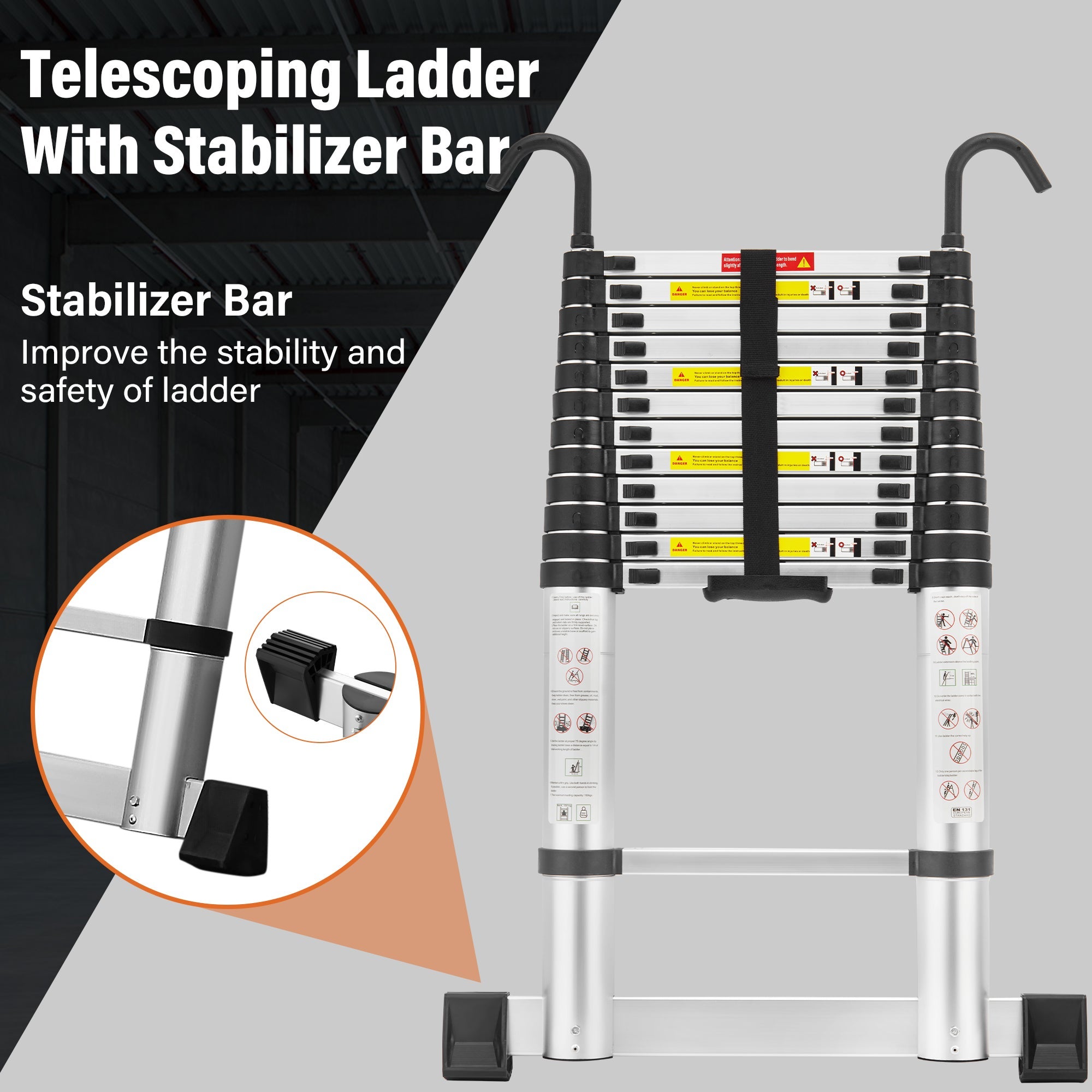 TEENO Échelle Télescopique 3,8M en Aluminium Bricolage Pliable avec barre stabilisatrice , Charge Maximale 150kg - 4