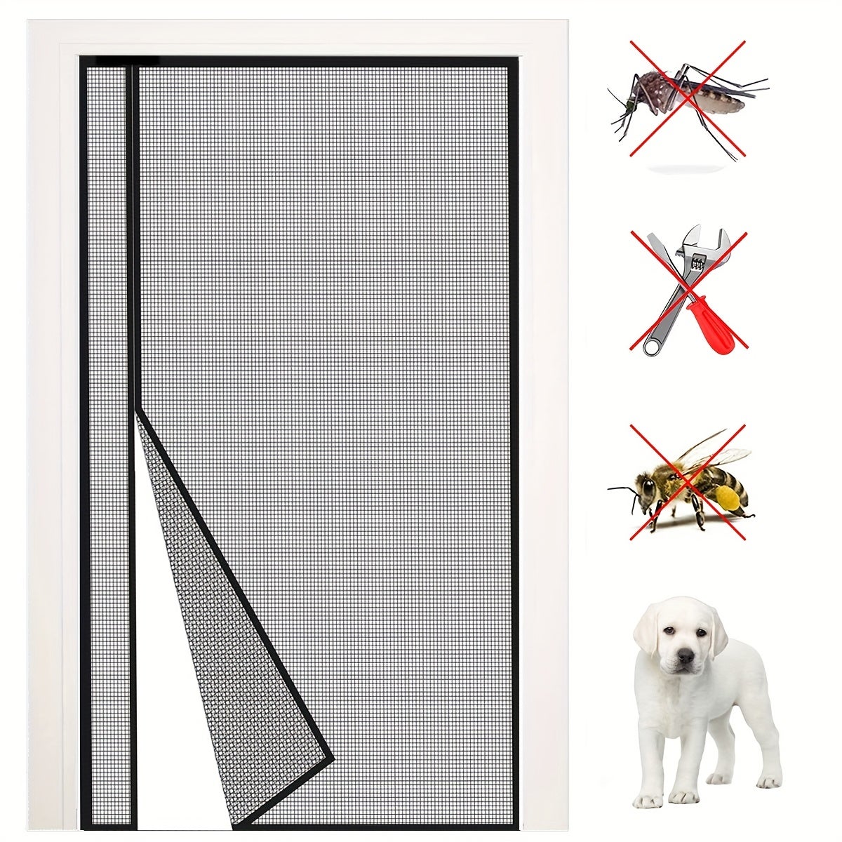 Magnetyczna moskitiera do drzwi, kurtyna wejściowa, kurtyna do drzwi przeciw owadom, samozamykająca się, do wejścia, sypialni, czarna (100*210cm)