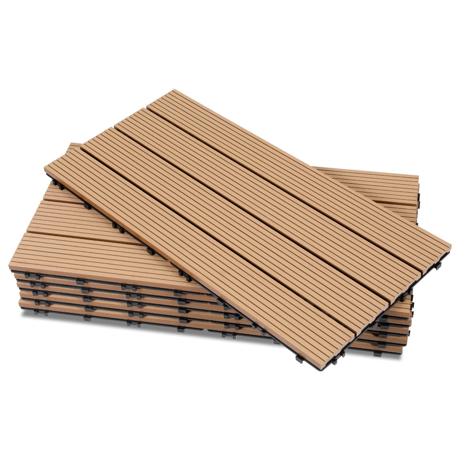 36 sztuk płyt tarasowych WPC z 4 listwami 6 m², 30 x 60 cm, płyty zatrzaskowe Kompozyt drewniany teakowy