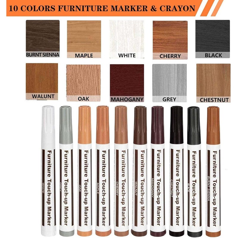 Kit de réparation des rayures sur meubles, marqueur pour bois et bâton de cire, stylo de retouche pour le grain du bois, stylo de retouche de peinture - 3
