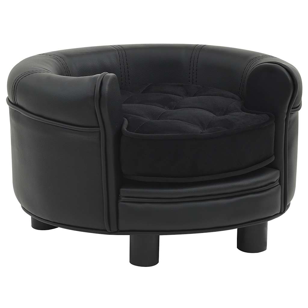 Sofa dla psa, czarna, 48x48x32 cm, plusz i sztuczna skóra vidaXL