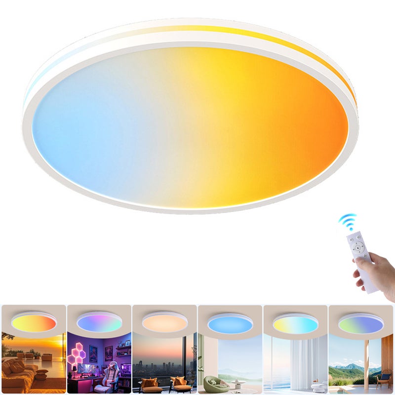 Ściemniany plafon LED z pilotem, świetlik LED o pełnym spektrum, tęczowy plafon RGB, zmienny kolor, φ37 cm