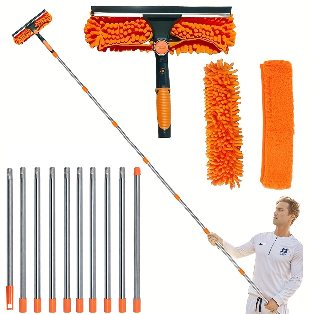 Racletă de geamuri de 4,5 m, racletă de geamuri cu rază lungă de acțiune, kit de curățare a geamurilor 2 în 1 cu tijă telescopică, racletă etc.