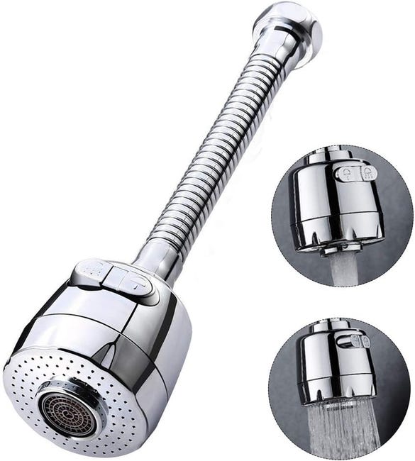 Aérateur de robinet, aérateur de robinet pivotant à 360°, 2 modes, argent (version courte Aérateur de robinet, aérateur de robinet pivotant à 360°, 2 modes, argent (version courte