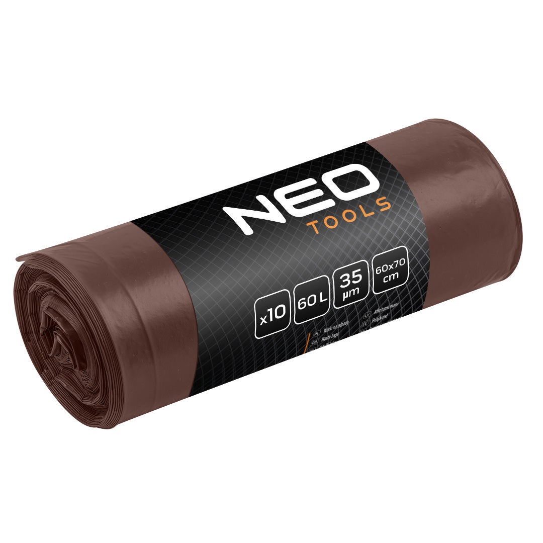 Worki na odpady 60 L, brązowe, 35 mic, 10 szt. NEO TOOLS