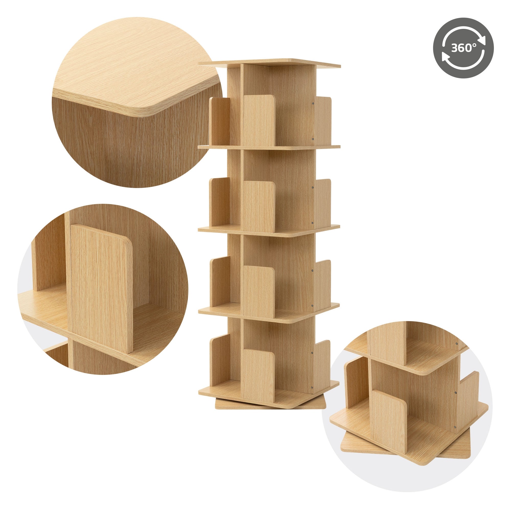 ML-Design Scaffale Effetto Legno Quercia 40x124,5x40 cm Libreria Girevole a 360° in Legno Torre Salvaspazio 4 Ripiani e 16 Scomparti Multiuso per casa - 3