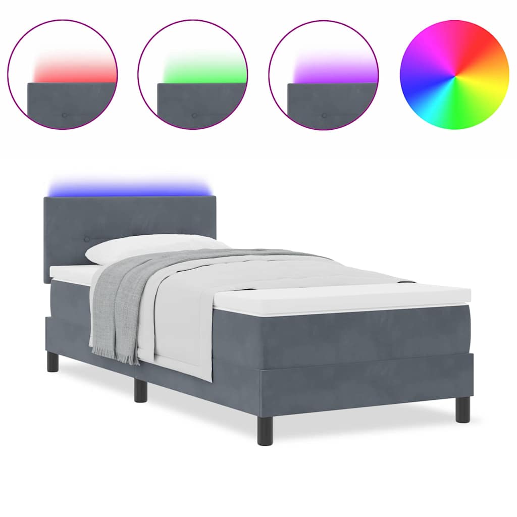Cadre de lit avec matelas Gris foncé 90 x 200 cm Velours - 4