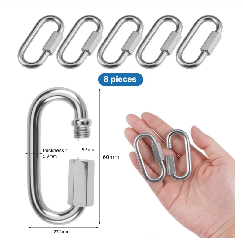 8 Pièces Maillon Rapide Mousqueton à Vis Manille INOX, Mousquetons en Acier Inoxydable Rapide Fixation pour Extérieur, Camping Tentes, Randonnée - 2