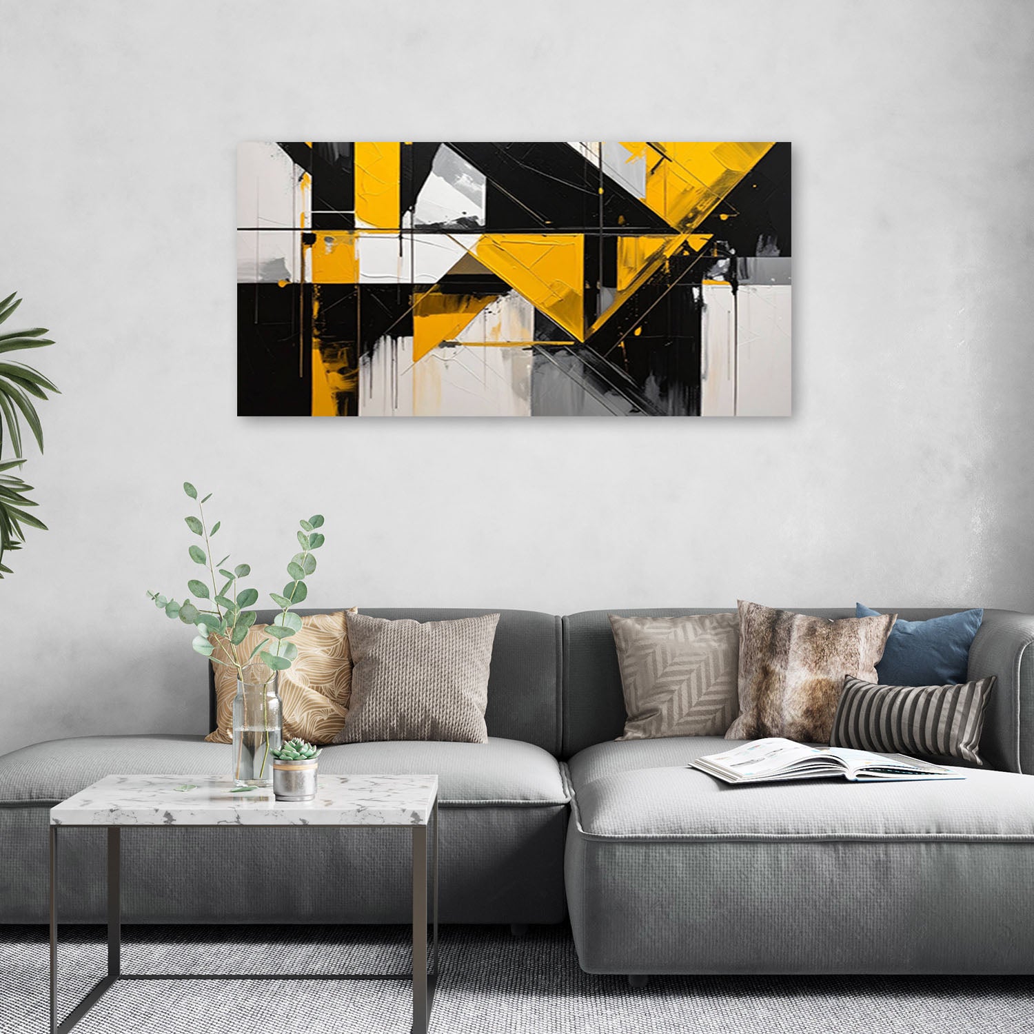 Obraz do salonu sypialni biura loftu, Geometryczne formy abstrakcja żółty 100x50 - 2