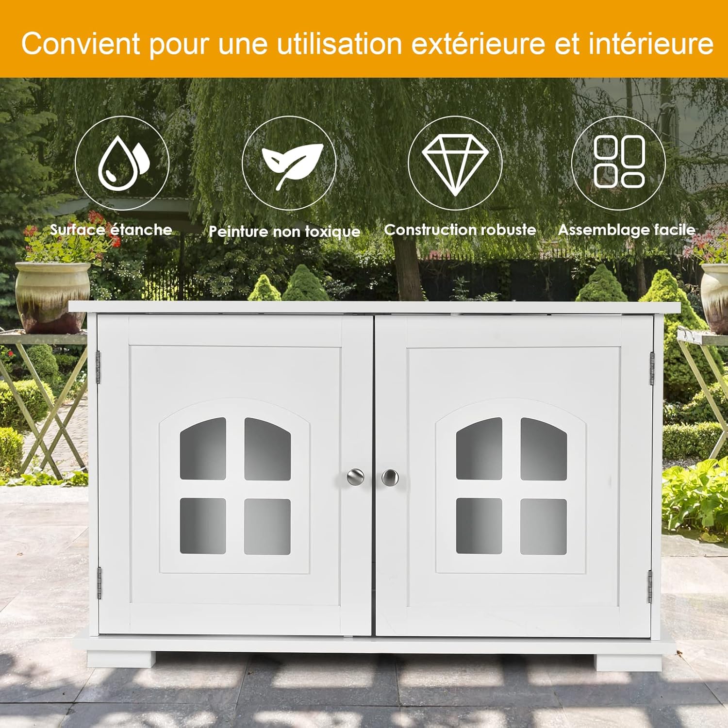 Caixa de areia para gatos, Caixa de areia para gatos com 2 portas, orifícios de ventilação, para sala de estar, quarto, 81 x 53 x 49 cm, branco - 4