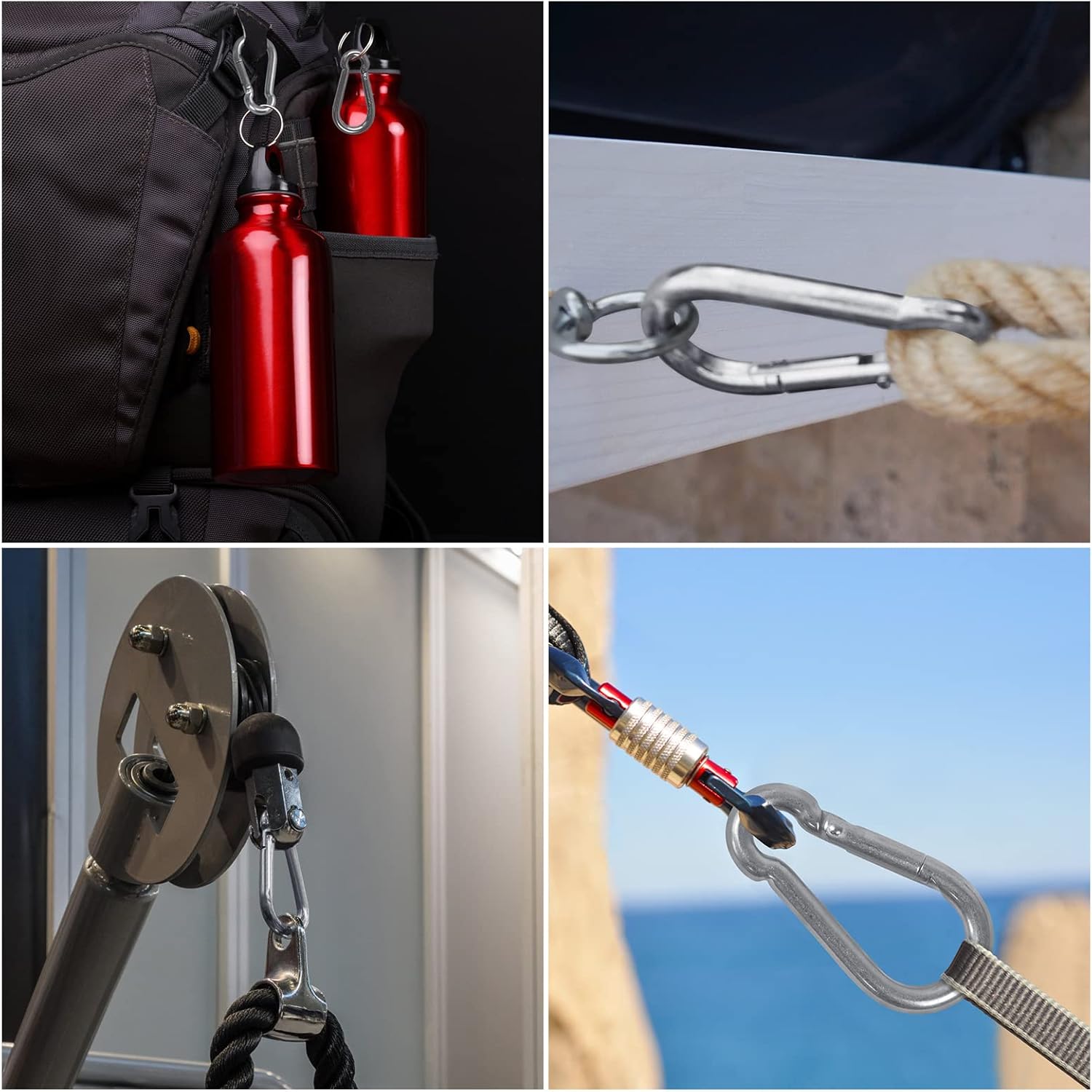 Mousqueton en acier inoxydable 304, 30 mm, pour voile d'ombrage, hamac, sac de frappe, camping, pêche, randonnée - 4