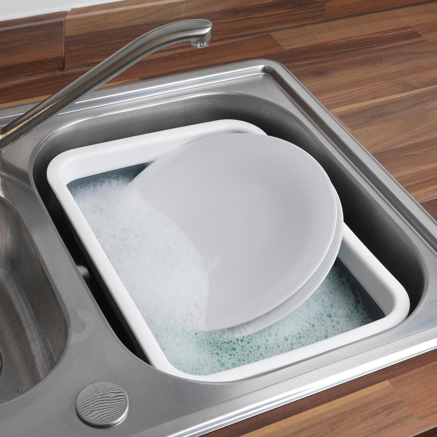 Bassine Pliable 6.2L, Grande Bassine Plastique Rétractable, Cuvette Portable pour Vaisselle/Linge/Camping, Design Rectangulaire Gain de Place, Gris - 5