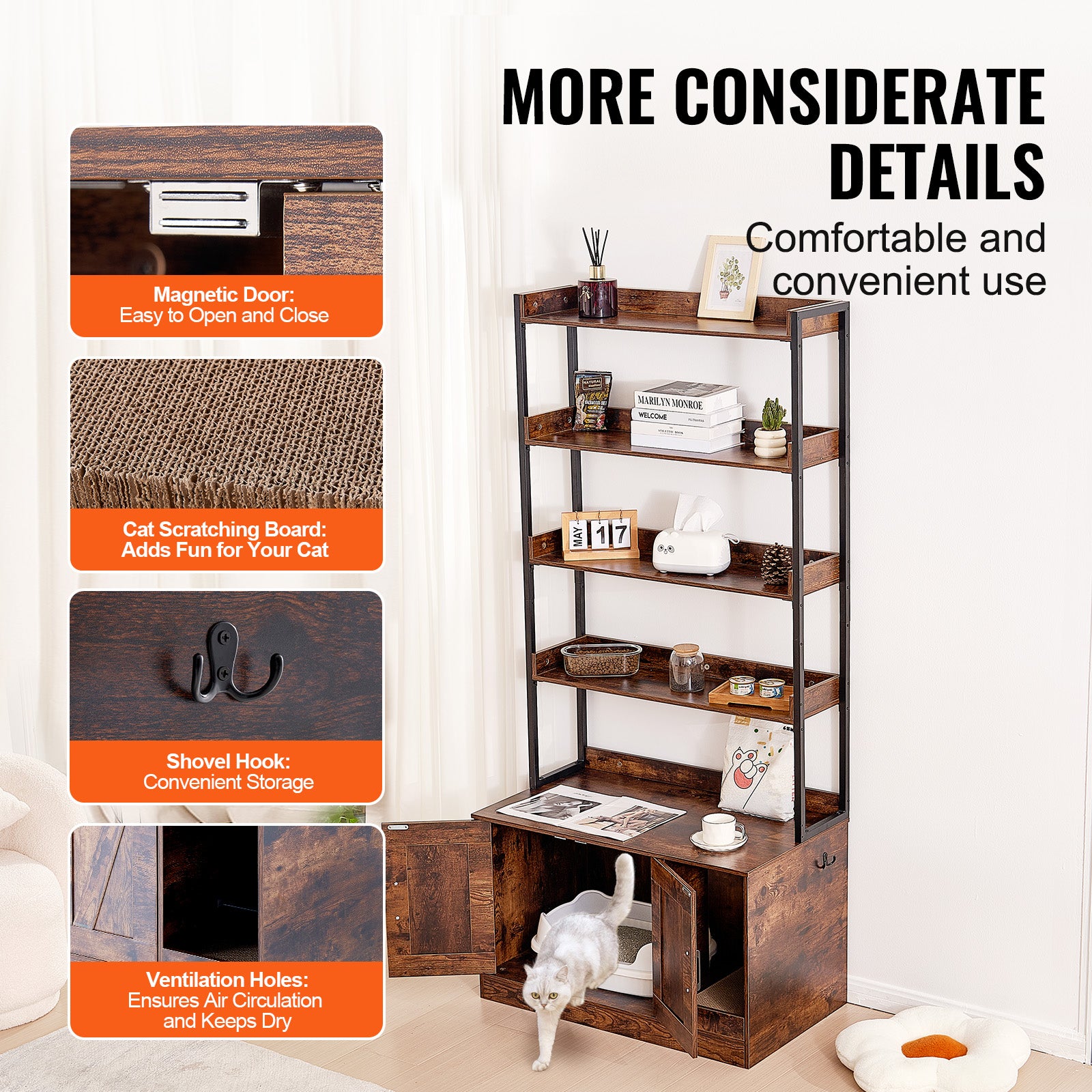 Trayage de litière pour chats enceintes,SucceBuy meubles avec 4 étagères,grande armoire pour la plupart des poubelles,33,5 x 19,3 x 72,3 pouces - 8