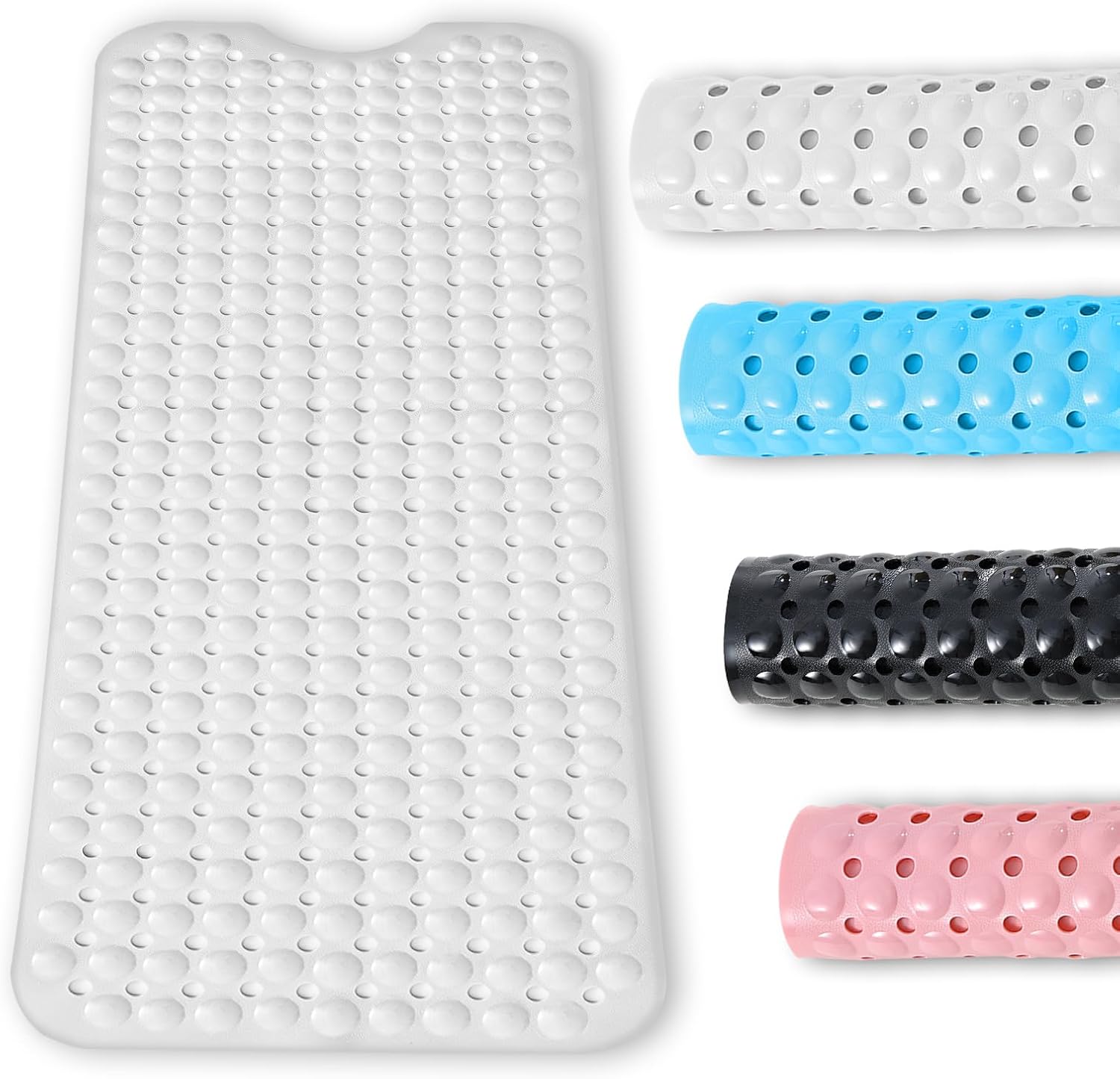 Mata łazienkowa antypoślizgowa z 3 przyssawkami, nadająca się do prania w pralce, odpowiednia do wanien i podłóg w łazience (biała), 100 x 40 cm