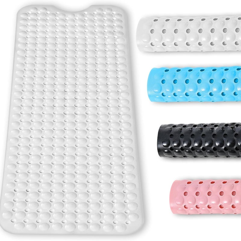 Mata łazienkowa antypoślizgowa z 3 przyssawkami, nadająca się do prania w pralce, odpowiednia do wanien i podłóg w łazience (biała), 100 x 40 cm