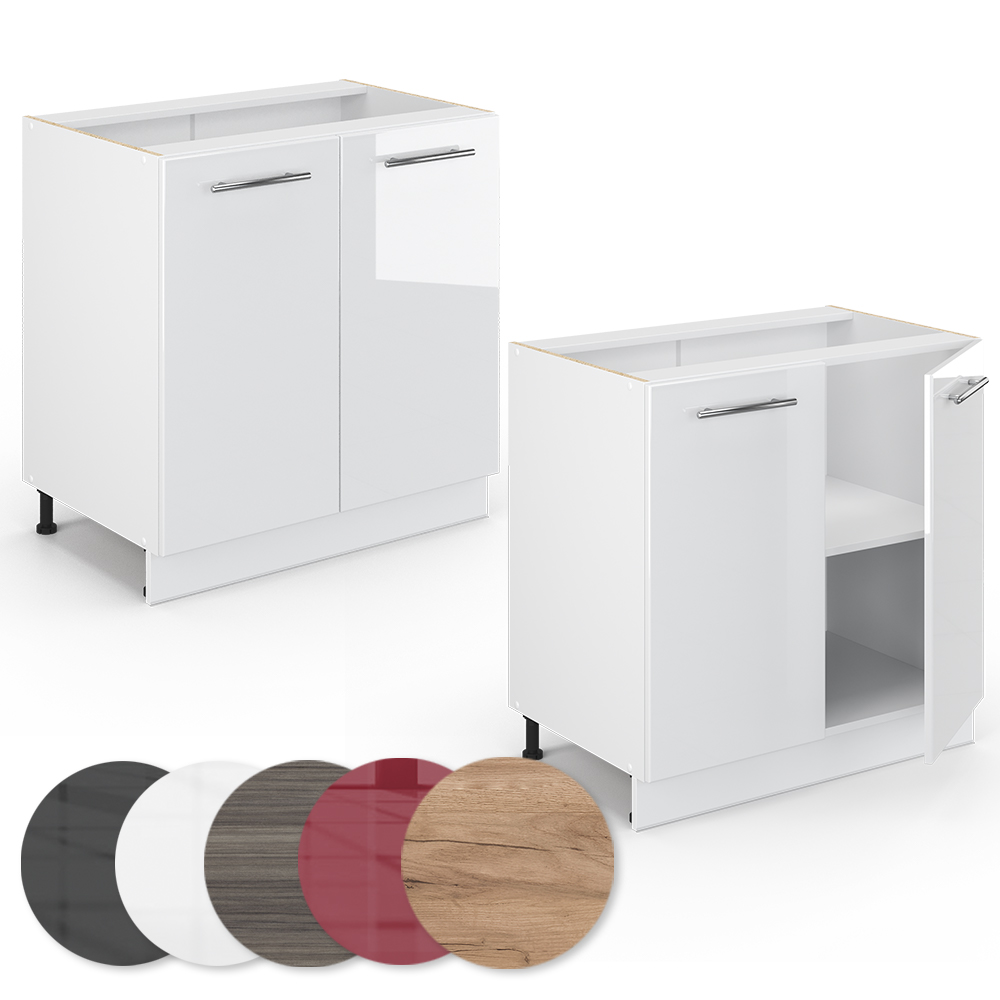 Vicco Meuble bas sous-évier Fame-Line, Blanc Haute brillance, 80cm avec étagère, sans PT - 5