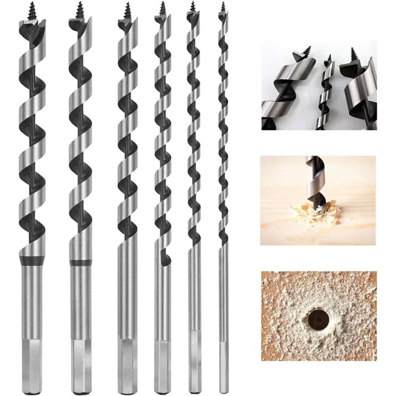 Zestaw 6 sztuk wierteł śrubowych do drewna z chwytem sześciokątnym 6 mm 8 mm 10 mm 12 mm 14 mm 16 mm