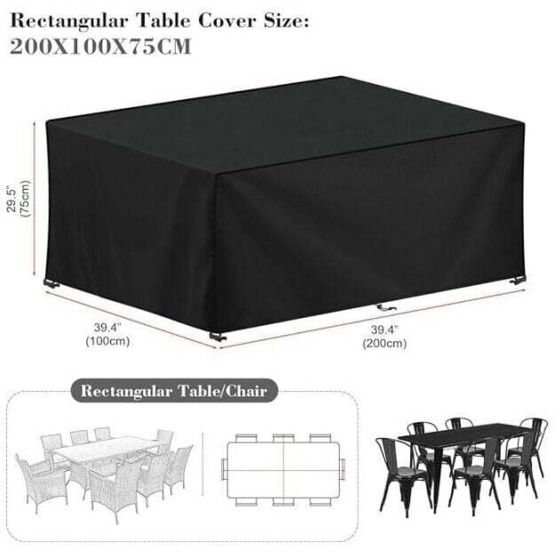 Housse Salon de Jardin 200x100x75cm Protection Bache Table de Jardin Mobilier Extérieur Imperméable Coupe Vent Anti UV Résistant Au Froid Housse - 3
