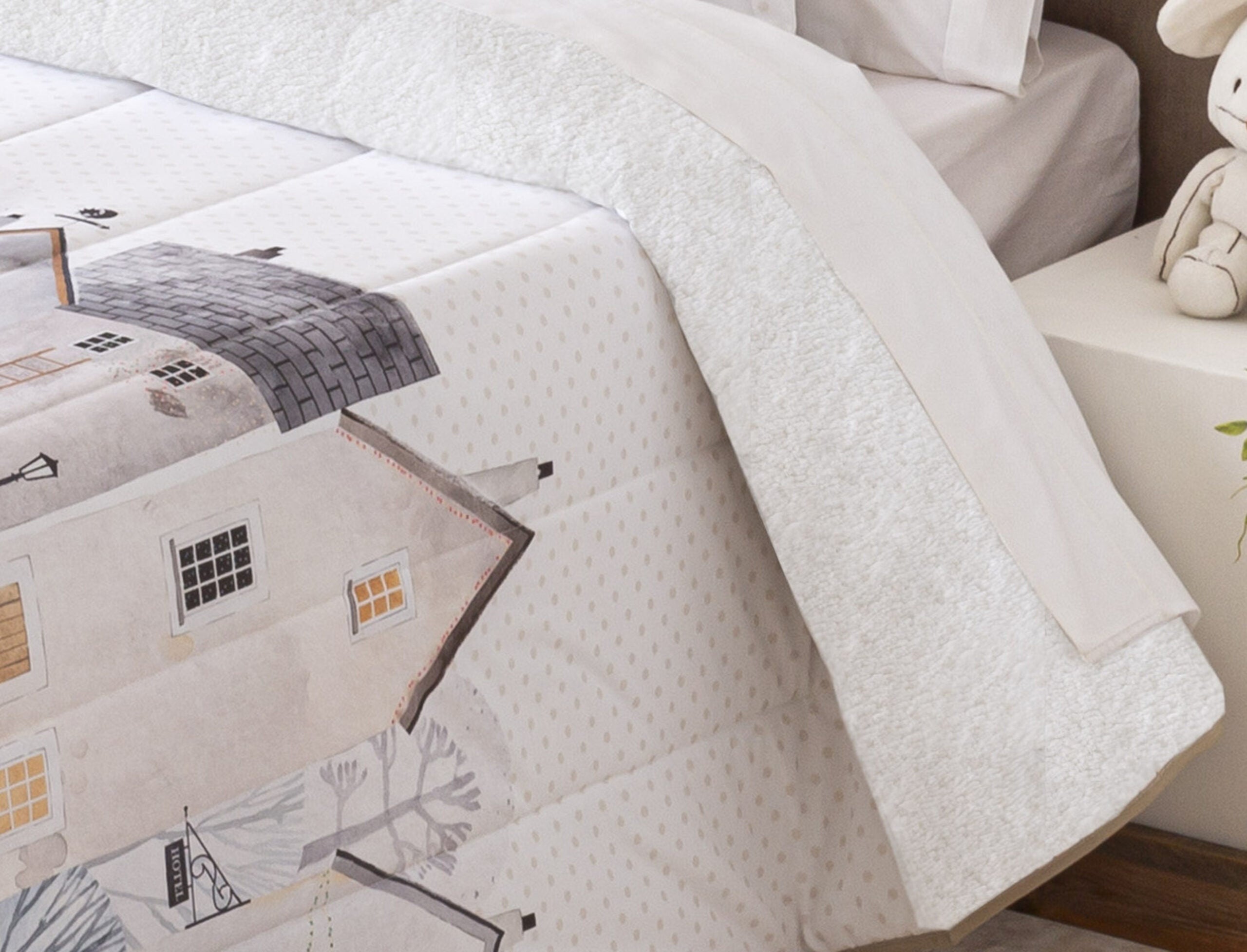 Edredón infantil con reverso borreguito sherpa fox para cama de 105 cm