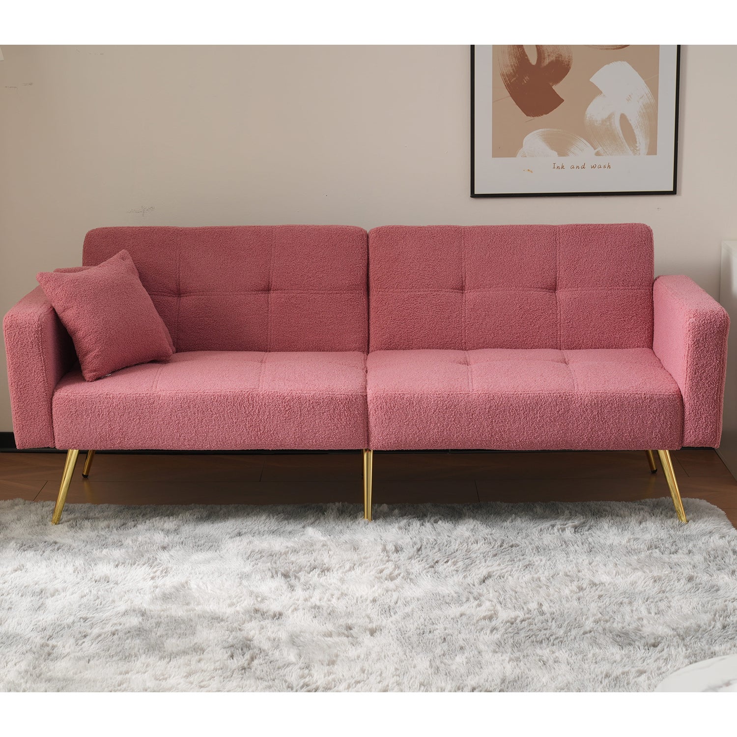 Sofa rozkładana z regulowanym oparciem - 2-osobowa - tkanina French Terry - różowa - 2