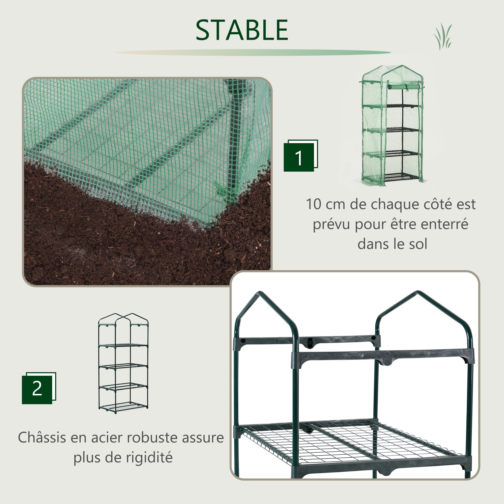 Serre de jardin PE avec étagères 4 niveaux, serre de balcon, bâche renforcée 140 /m², châssis en acier,pour légumes plantes,70x50x160cm, vert - 6