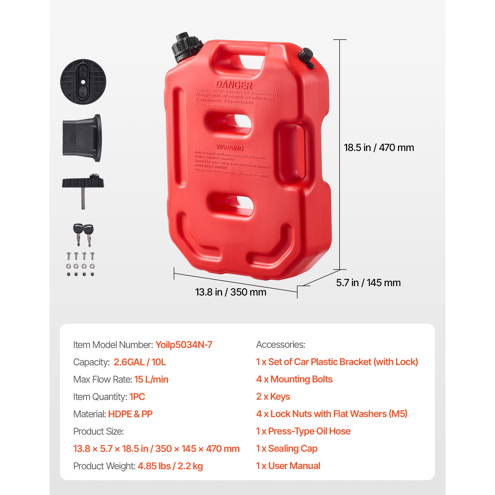 Bidon SucceBuy d’essence 10 L avec bec verseur, verrouillage sécurisé, débit 15 L/min, réservoir étanche voitures, motos, UTV, tracteurs, rouge - 7
