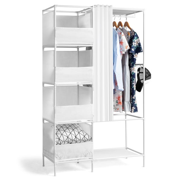 Armoire 70x40x170 Cm Avec Tiroirs - Porte Simple - Couleur Bois & Blanc - À Assembler