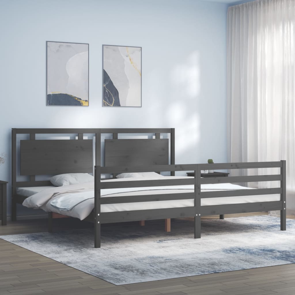 Łóżko Drewniane Szare Rama Łóżka Ze Stelażem Drewniana Łóżko Do Sypialni Pokoju 200x200 cm