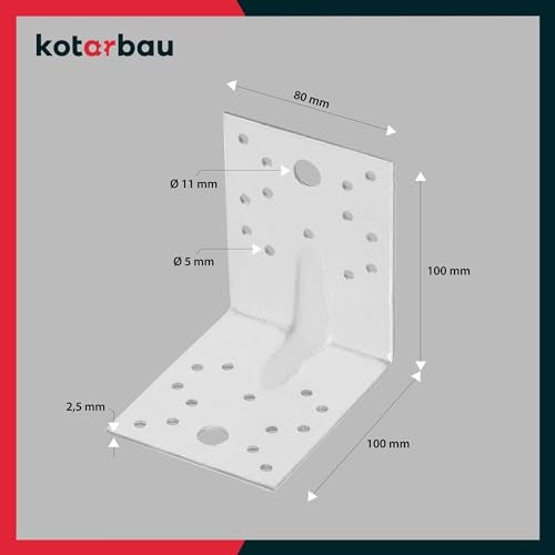 Lot de 12 Cornières en acier 100x100x80 mm - Equerres de fixation galvanisées renforcées - Connecteurs d'angle - KOTARBAU - 3