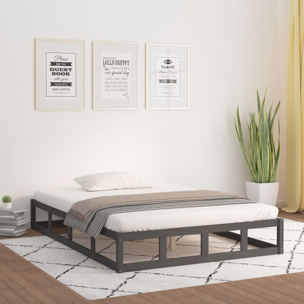 Łóżko Drewniane Szare Rama Łóżka Ze Stelażem Drewniana Łóżko Do Sypialni Pokoju 150x200 cm