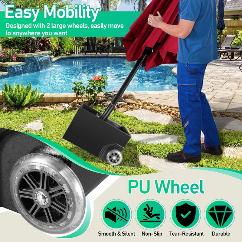 Porte-parapluie à roulettes, base de parapluie, 44,5 x 44,5 x 27 cm, 68 kg une fois rempli, réglable pour mâts de parapluie de 38/48 mm - 5