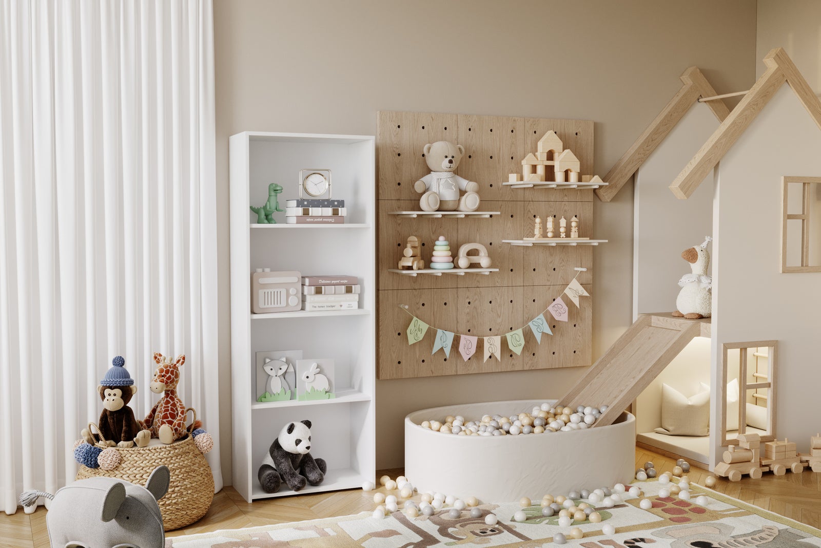 Biała biblioteczka 160x60x30 cm – Styl skandynawski z otwartymi półkami, nowoczesny i funkcjonalny design do salonu, sypialni lub biura