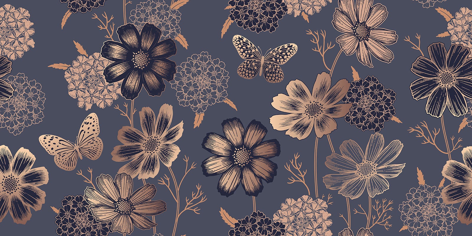 Crédence adhésive sticker pour cuisine - Fleurs Papillons - Adhésif MAT - 60x120 cm - 2