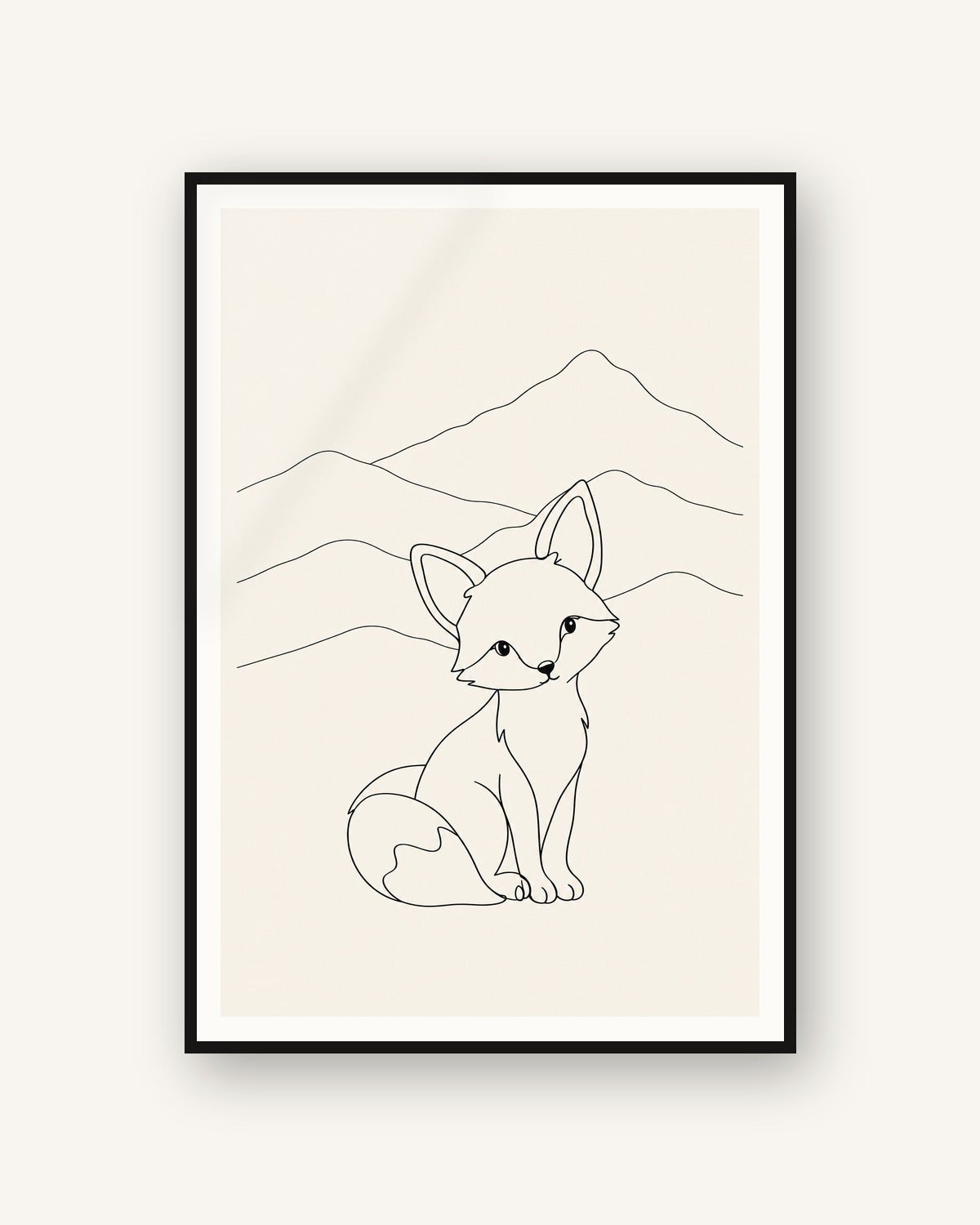 Quadri bambini «Montagne e volpe, line art» in poster con cornice nera ...