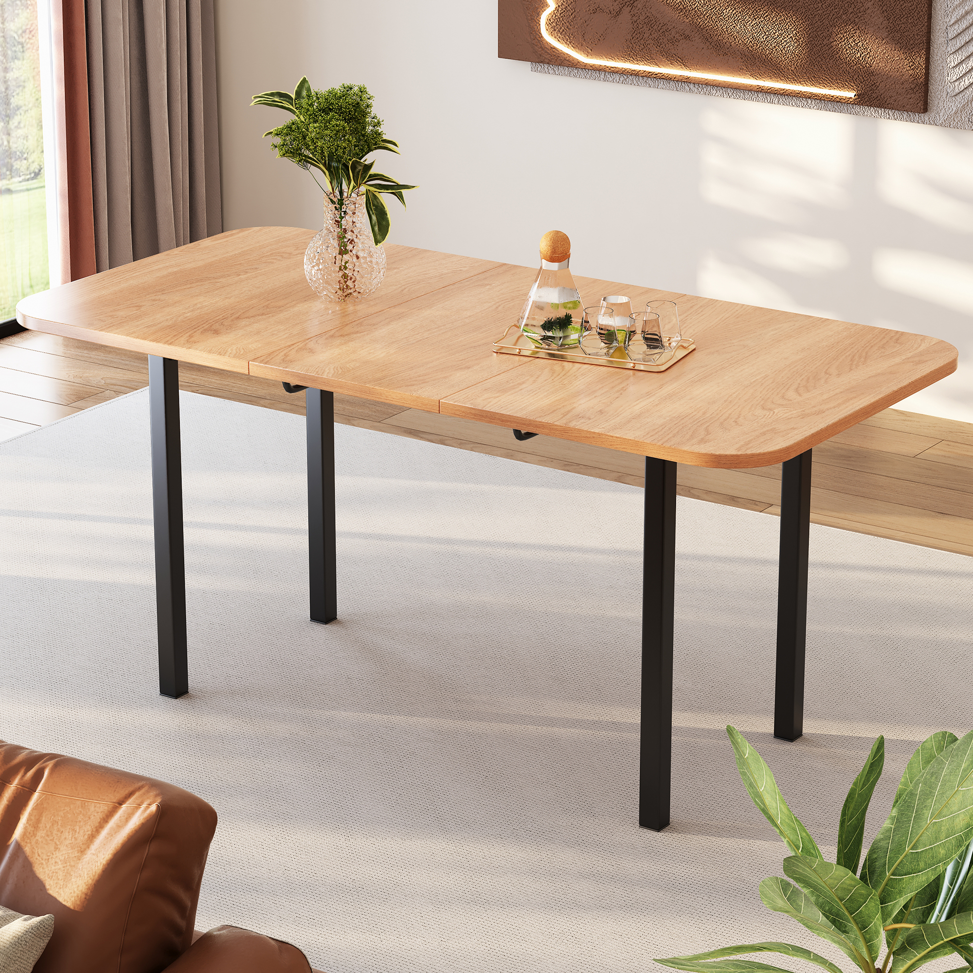 Rozkładany stół jadalny dla 4-6 osób - dł. 120/160 x szer. 80 x wys. 75 cm - drewno MDF i metal - naturalny - 2