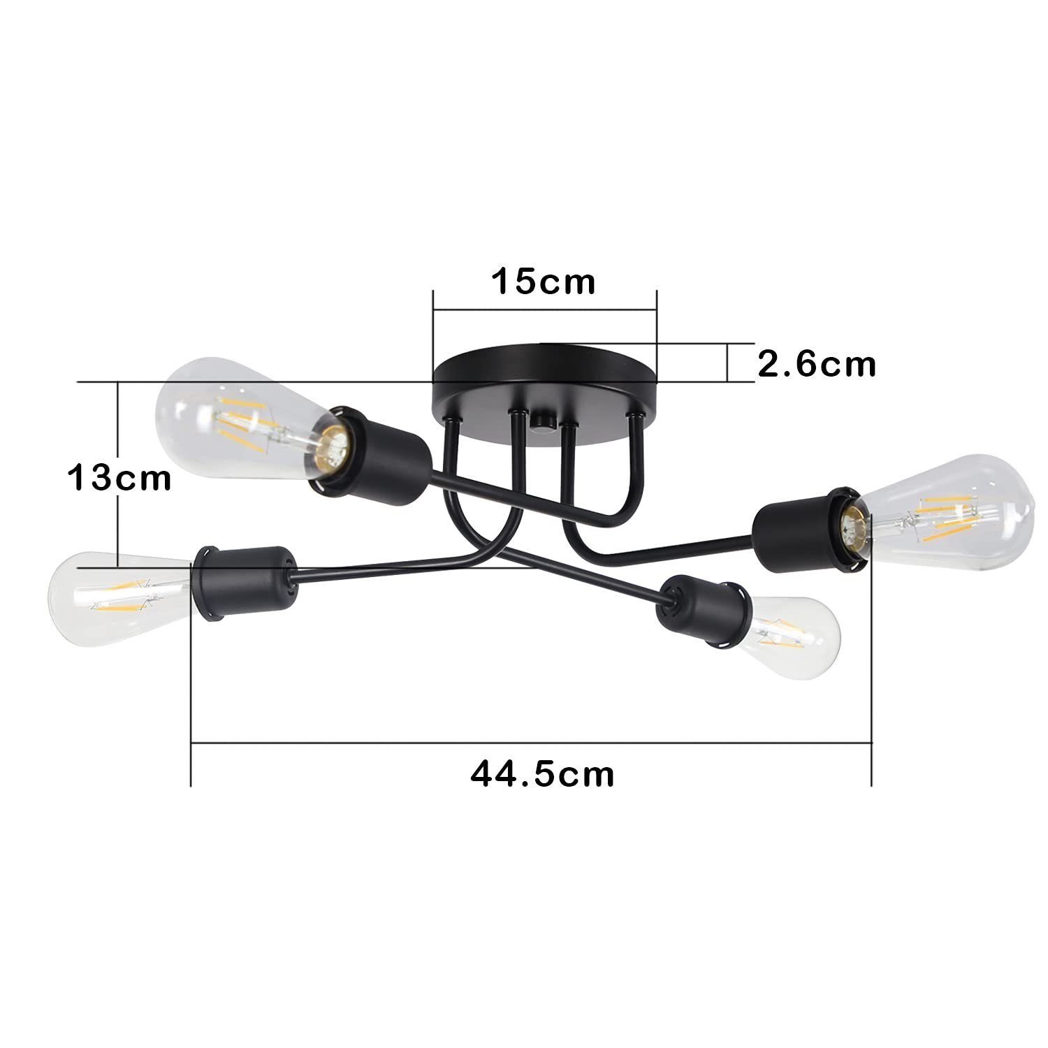 NETTLIFE Lampa sufitowa vintage czarna - retro lampa do salonu 4 lampy przemysłowe E27 Bez żarówek - 7