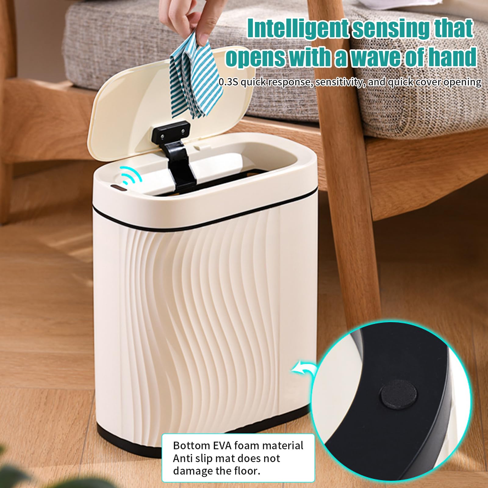 Poubelle de Cuisine Poubelle à capteur Intelligent 8l, salle de bains, étroite en acier inoxydable, petit espace, toilettes, Long baril, corbeille à papier for bureau et étude pour chambre ou salon(Go
