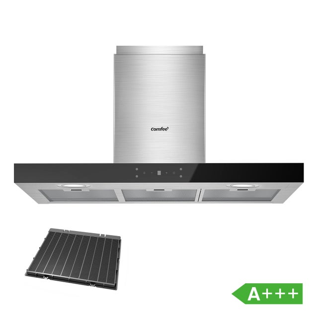 COMFEE Hotte Aspirante Tactile 90cm - Classe A+++ - 650 m³/h - Filtre à Charbon - 4 Vitesse - LED Affichage - En Inox Noir