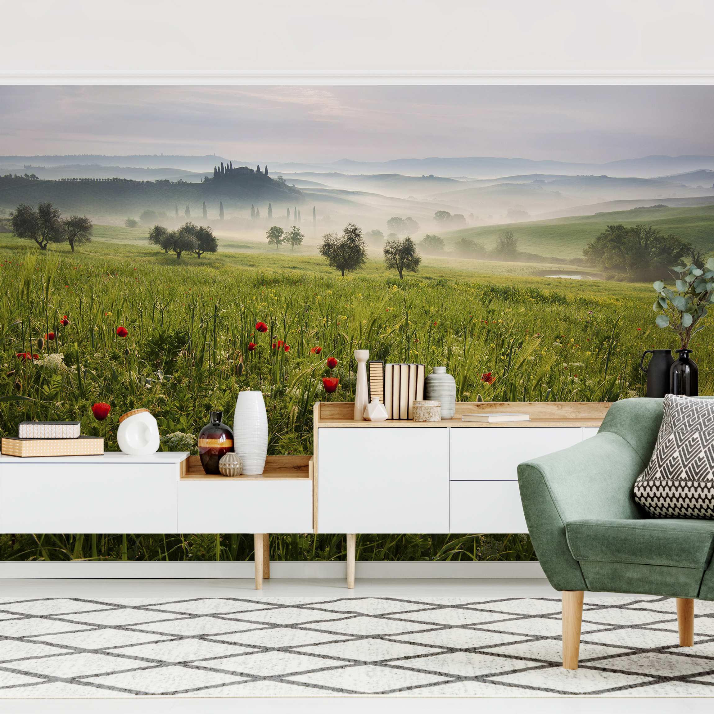 Papier Peint Intissé Muralo Vintage – Motif Fleurs De Jardin – 270x405cm – Colle Incluse