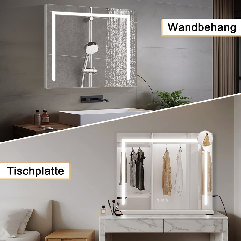 ZMH Miroir de maquillage avec éclairage, 80 x 60 cm, miroir de coiffeuse avec lumière, LED tactile à intensité variable, miroir de courtoisie - 7