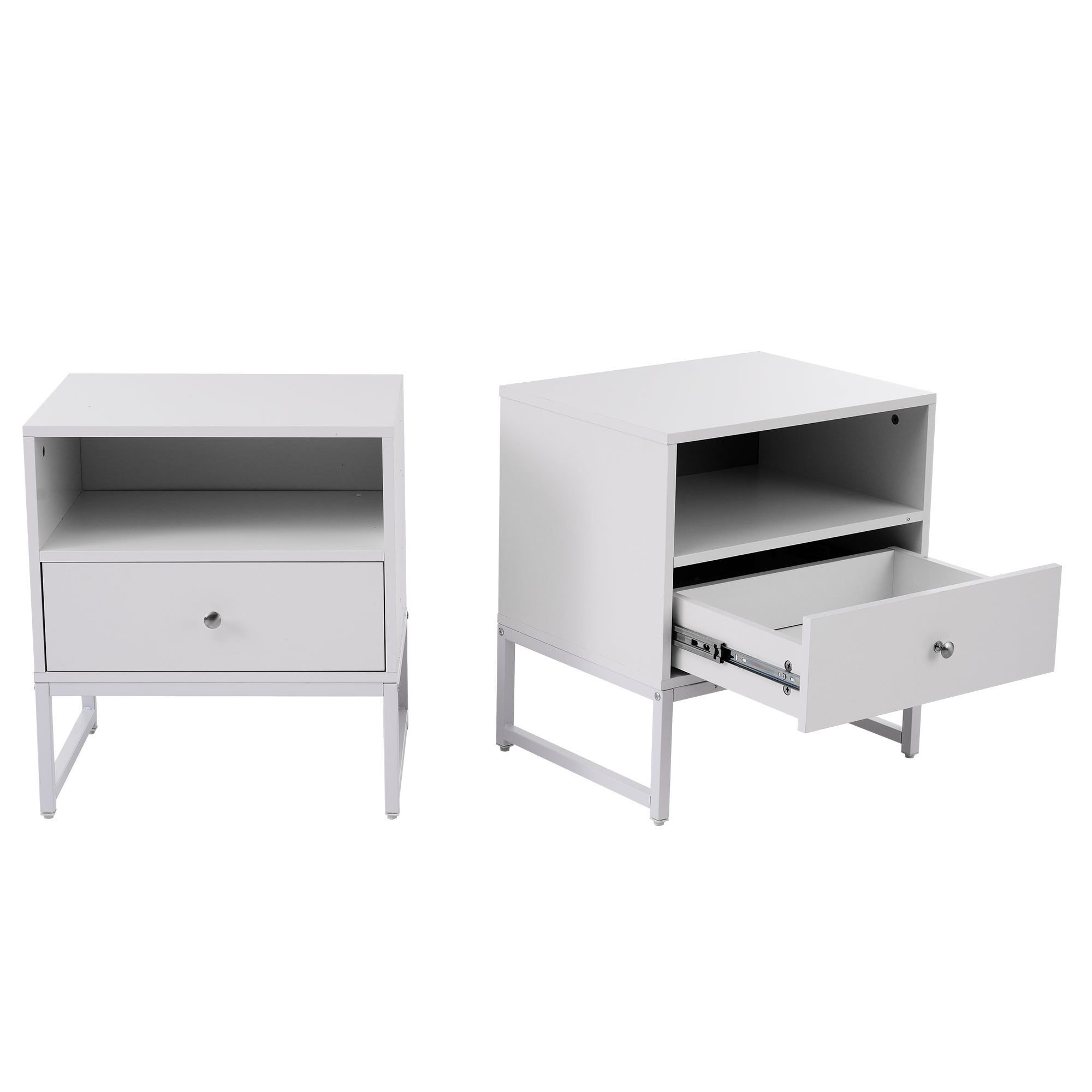 Lot De 2 Tables De Chevet Avec Tiroir Et LED - Étagère Ouverte, Velours Beige, 40x31x50 Cm - Modernes Et Pratiques Pour Chambre Ou Salon - 4