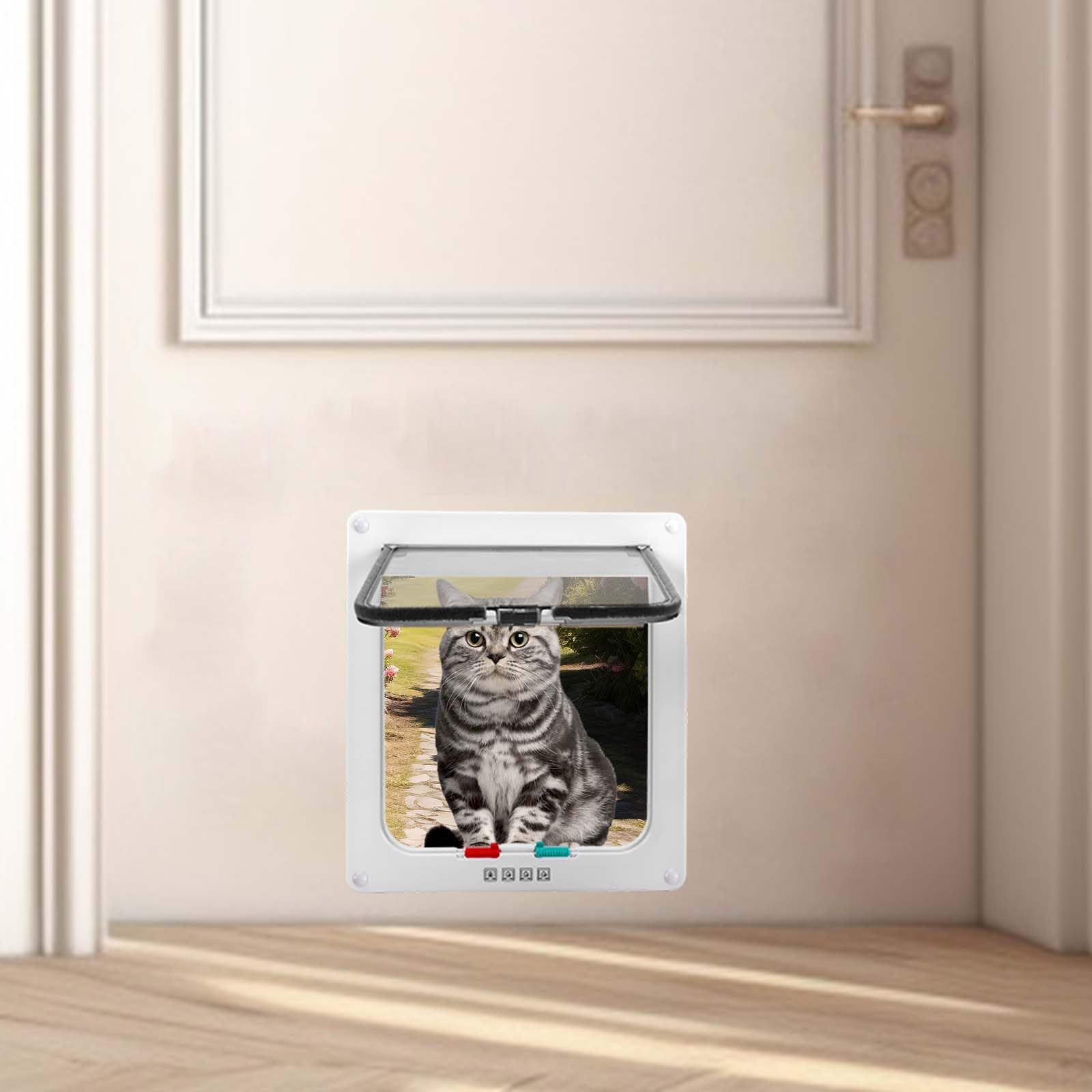 Gatera XL con bloqueo de 4 vías, 28×25×5.5cm para gatos y perros pequeños <75cm de circunferencia, fácil de instalar y usar - 4