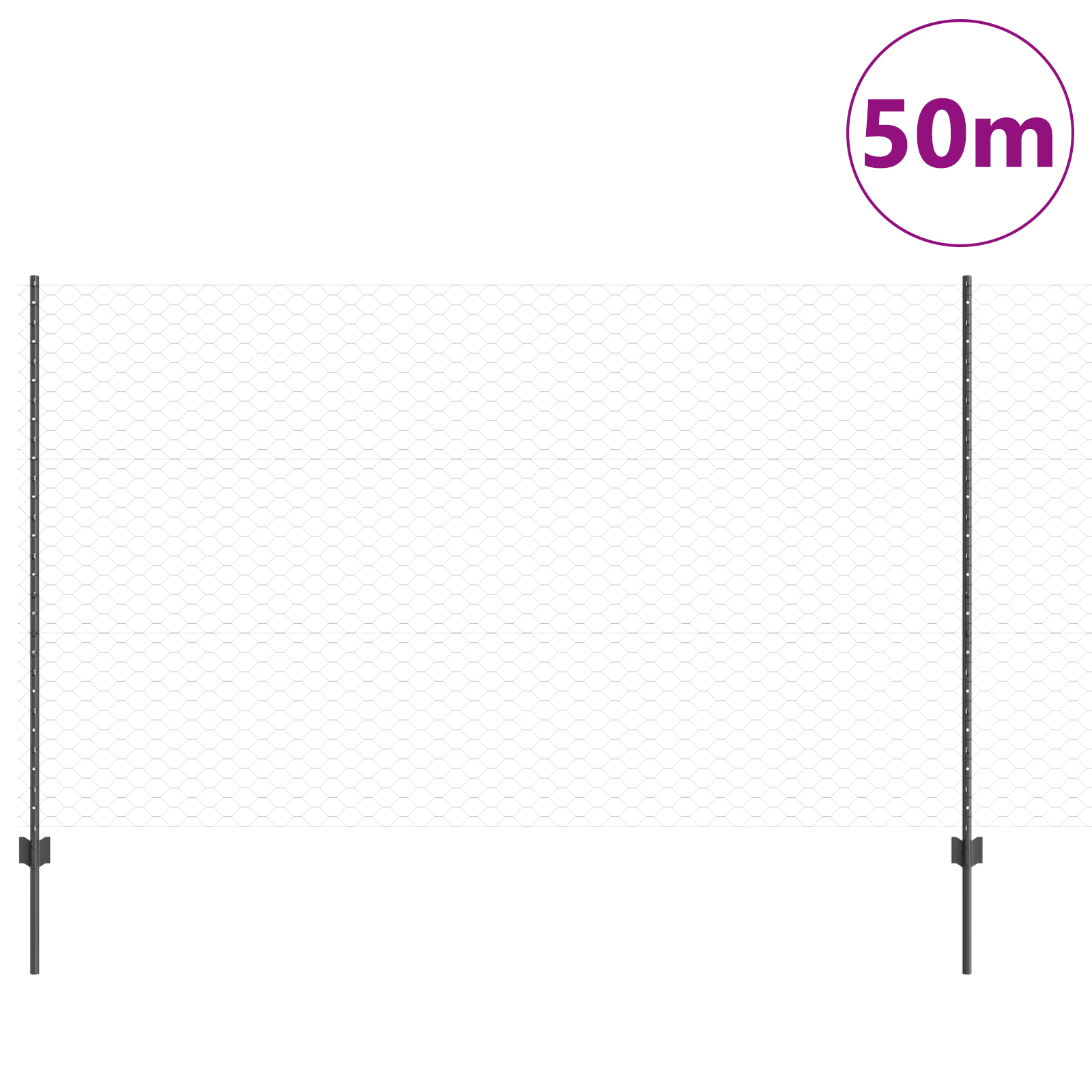 Ogrodzenie z słupkiem Szary 1,4 x 50 m Stal i PVC vidaXL