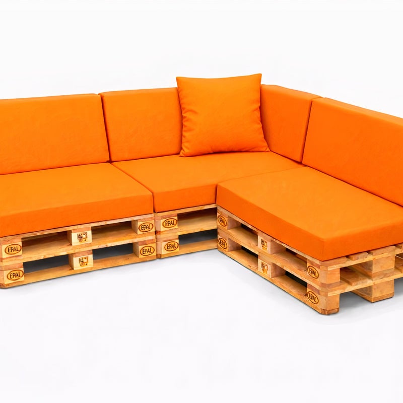 Zestaw 8 poduszek na palety ogrodowe 120×60×10 cm – siedzisko i oparcie 120×40×10 cm, poduszki na meble ogrdowe, pomarańczowe