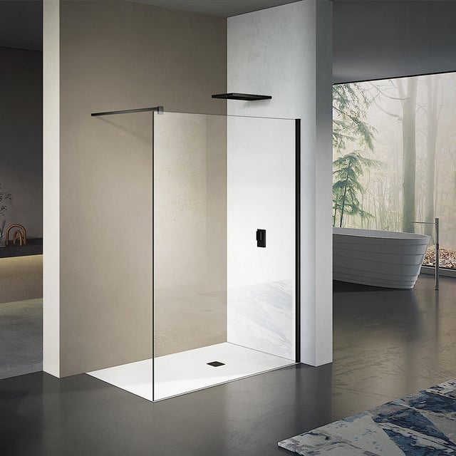 GRAND VERRE Paroi de douche à l'Italienne avec profilé et barre de fixation en noir mat en verre 8mm anti-calcaire 100x200
