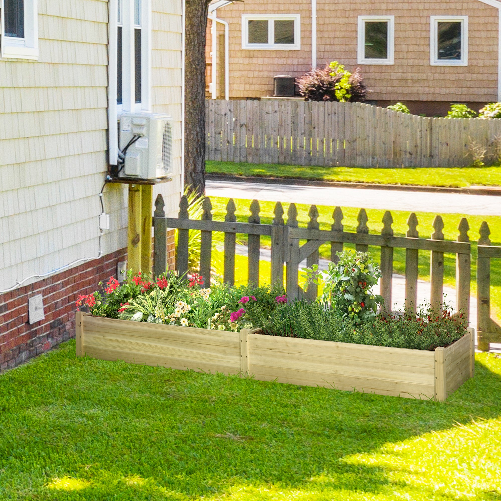 Outsunny Carré Potager de Jardin dim. 244 x 61,5 x 27 cm Feutre de Drainage, séparation Inclus Bois de Sapin - 4